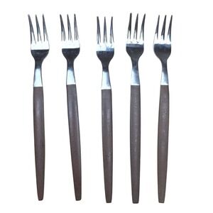 5 Ekco Eterna Forged Stainless Appetizer Forks Canoe Muffin Flatware MCM Japan